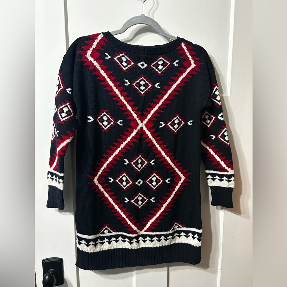 Lauren Ralph Lauren Black, white & Red Cotton Knit Sweater Aztec southwest print